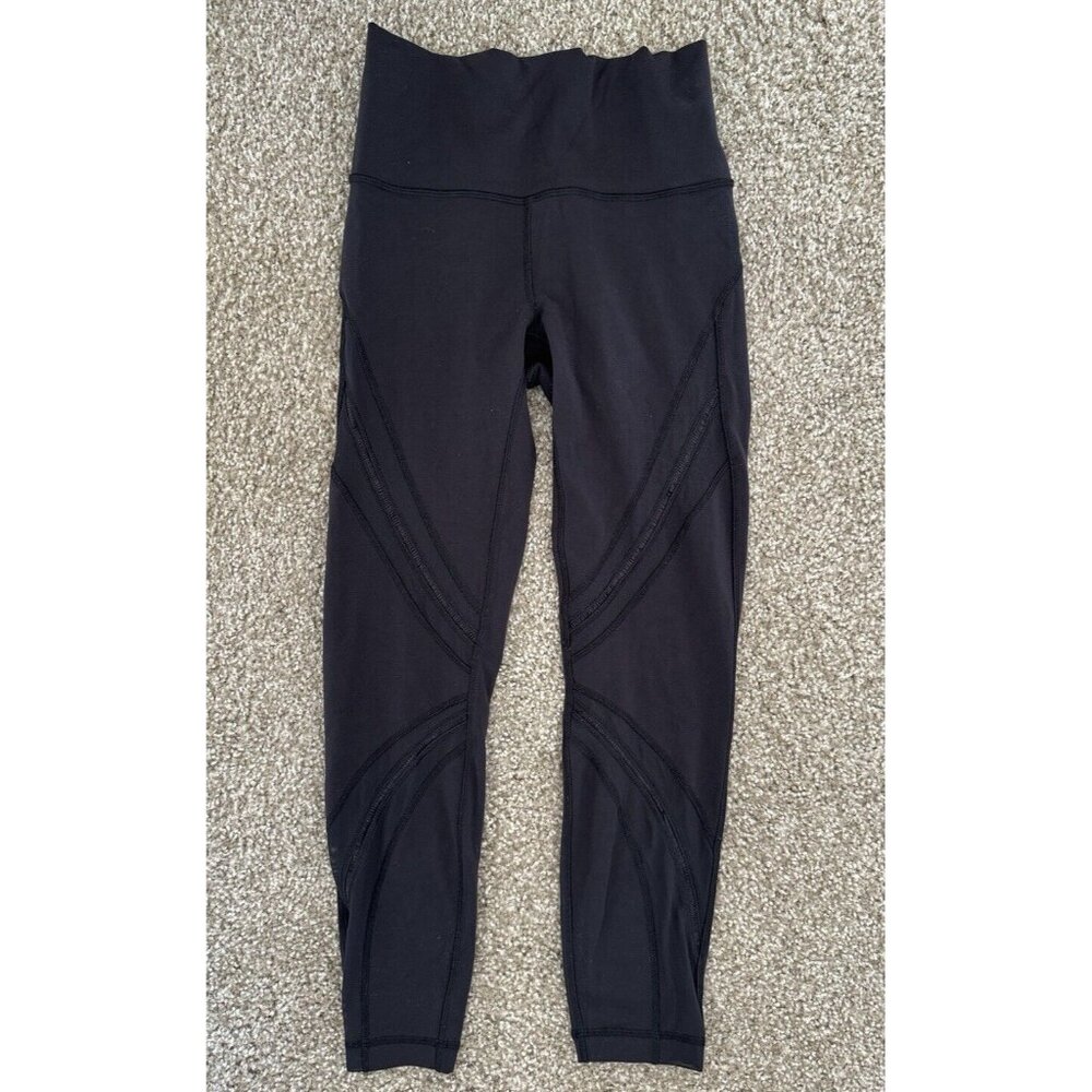 Lululemon Athletica Mesh Cut Leggings Details Woman’s Size 6 Black Logo B2